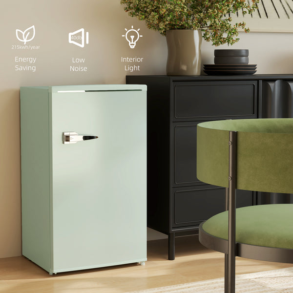 Retro Mini Fridge 3.1 cu. ft., Compact Single Door Refrigerator with Adjustable Thermostat, 2 Glass Shelves, Green