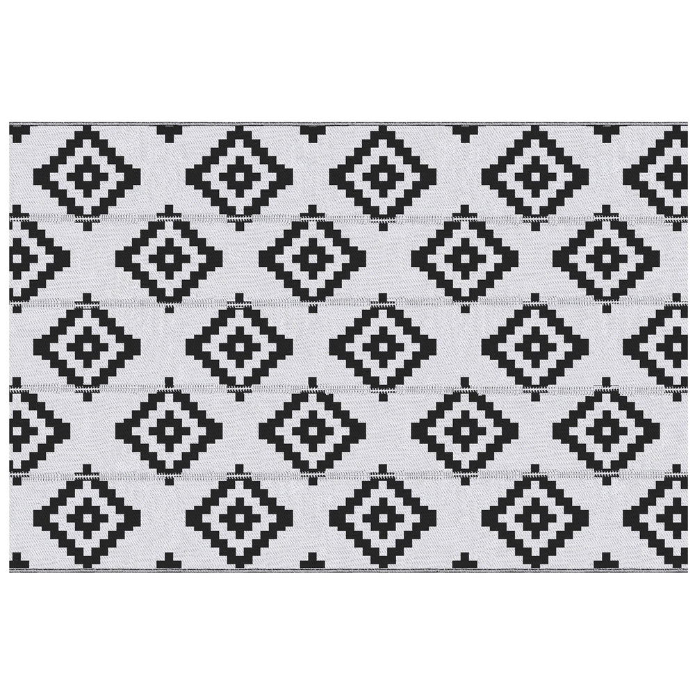 Reversible Outdoor Patio Rug, 6' x 9' Plastic Straw Mat for Garden, Patio, Beach, Camping, Black and White