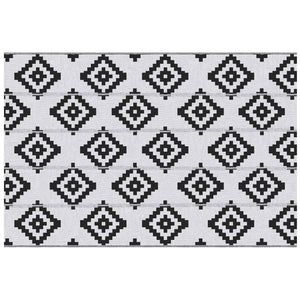 Reversible Outdoor Patio Rug, 6' x 9' Plastic Straw Mat for Garden, Patio, Beach, Camping, Black and White