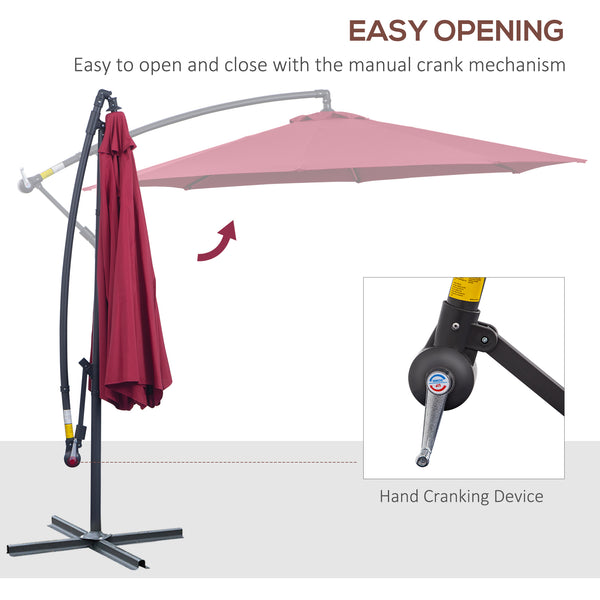 10' Patio Umbrella, Offset Hanging with Crank, Cross Base, Wine Red