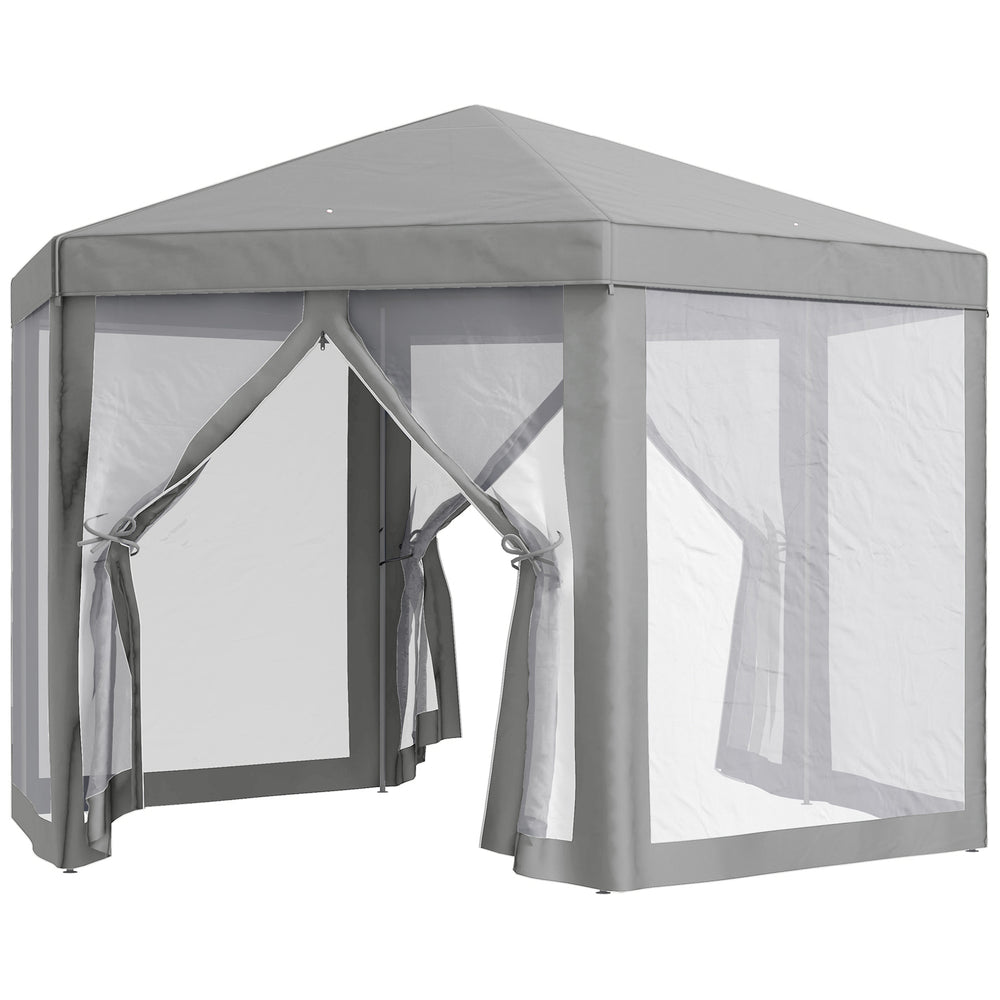 Hexagon Party Tent, Patio Gazebo with Netting Mesh, Dark Grey