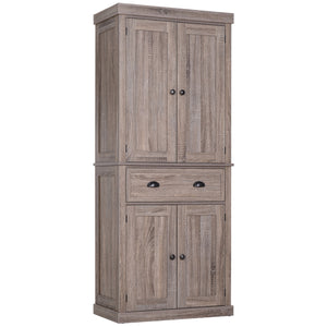 Tall kitchen cabinet with drawer and adjustable shelves, natural wood