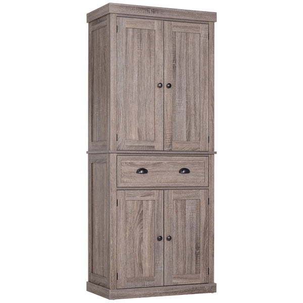 Tall kitchen cabinet with drawer and adjustable shelves, natural wood