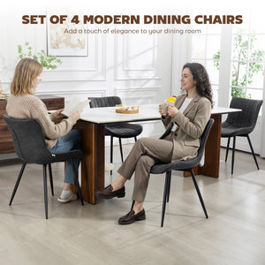 Set of 4 upholstered faux leather dining chairs with steel backrest and legs, Grey 