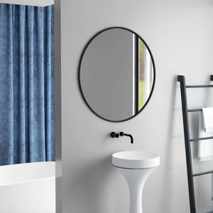 Round mirror with decorative metal frame, black