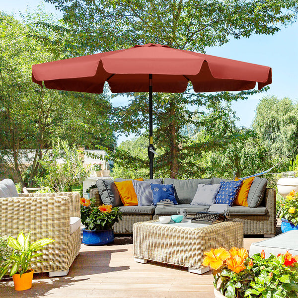 8.7-foot round parasol with tilt and crank, burgundy red 