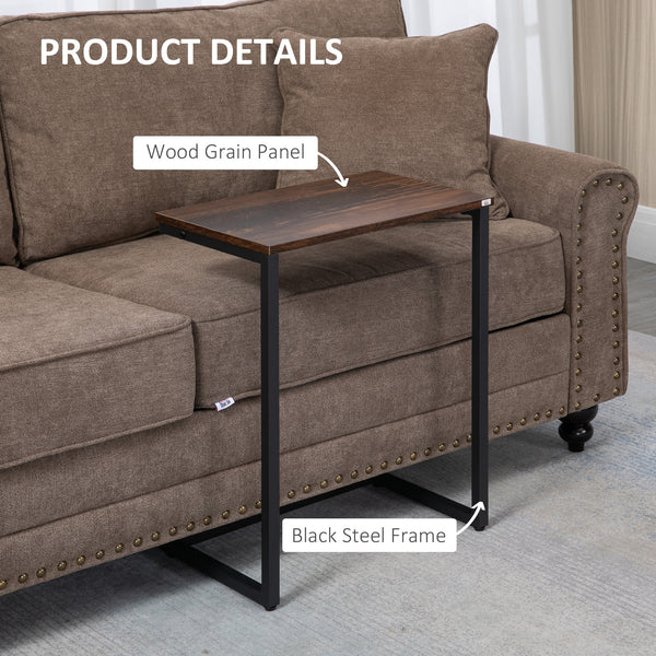 Set of 3 C-Shaped Nesting Side Tables with Steel Frame, Rustic Brown