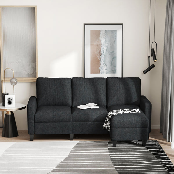 Modern sectional sofa with ottoman, dark gray