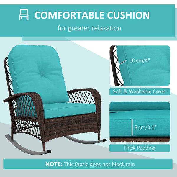 Outdoor Wicker Rattan Rocking Chair Patio Rocker with Thick Cushions for Garden Backyard Porch, Turquoise