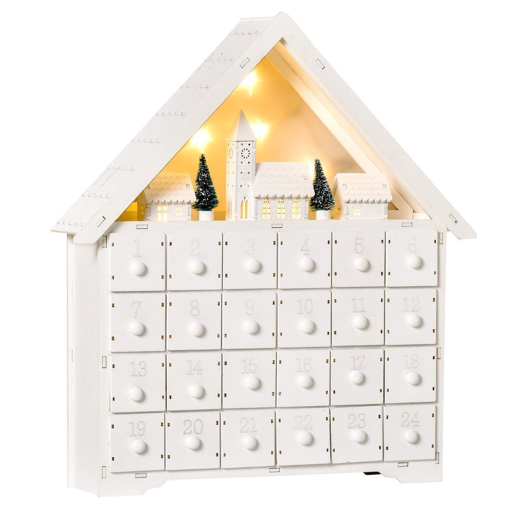 24-day white Christmas Advent calendar with lights