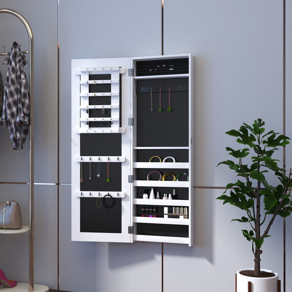 White jewelry cabinet with mirror and wall mount