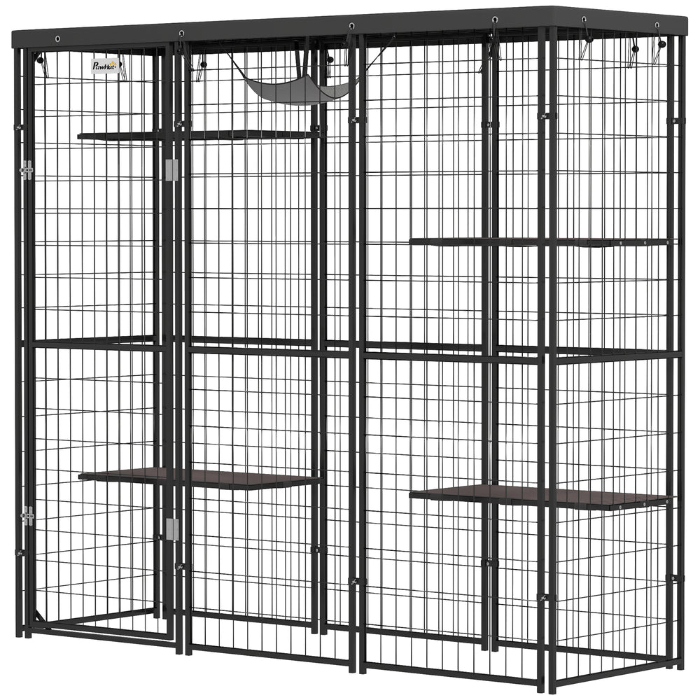 Welded wire mesh enclosure with waterproof cover, black
