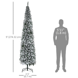 9 Foot Green Frosted Pencil Christmas Tree