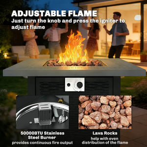 40,000 BTU Propane Fire Pit Table with Lava Rocks and Lid, Black