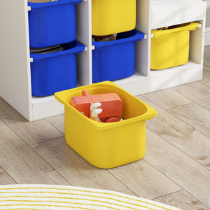 3-Tier Storage Shelf with 6 Plastic Bins, Yellow and Blue