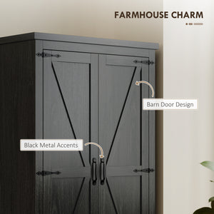 Country Style Pantry with Drawers, Distressed Black