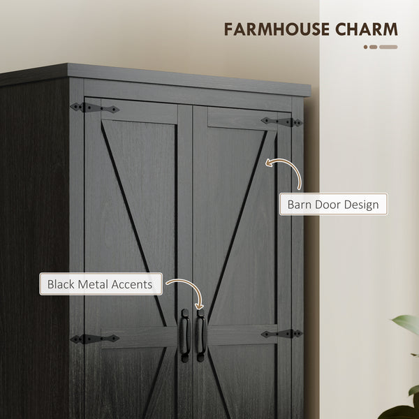 Country Style Pantry with Drawers, Distressed Black