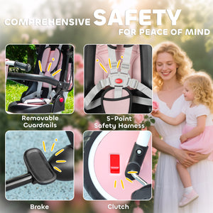 6 in 1 Tricycle with Push Handle, Removable Canopy, Swivel Seat, Pink