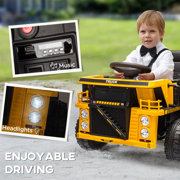 12V Kids Dump Truck with Electric Dump, Shovel and Spring Suspension