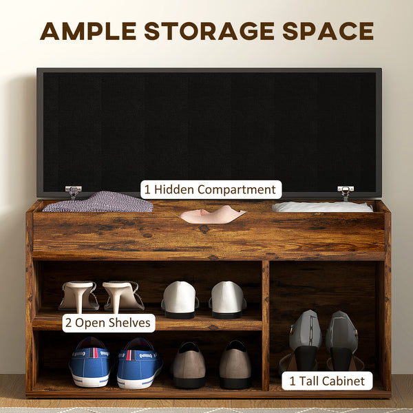 Shoe bench with padded seat and hidden storage – Rustic brown