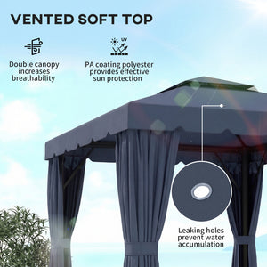 Double 10' x 10' Gazebo with Curtains and Mosquito Netting, Dark Blue