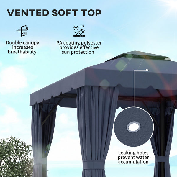 Double 10' x 10' Gazebo with Curtains and Mosquito Netting, Dark Blue