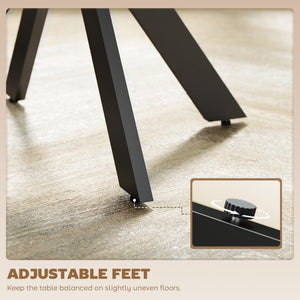 Contemporary round dining table with steel legs, black wood look
