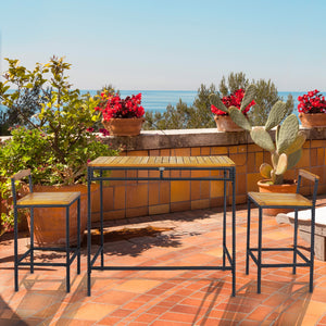 Ensemble de bar 3 pièces en osier avec table et chaises de bar en bois naturel d'acacia