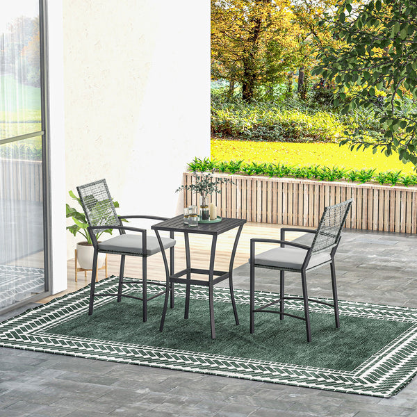 Ensemble table et chaises de bar en rotin 3 pièces avec coussins confortables

