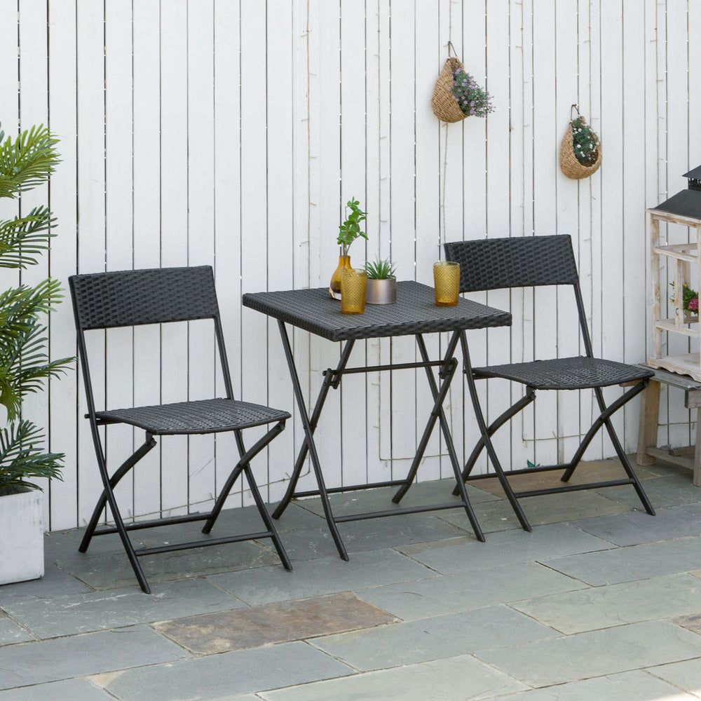 Ensemble bistrot pliant d'extérieur 3 pièces en rotin brun mélangé, parfait pour terrasse, jardin ou balcon
