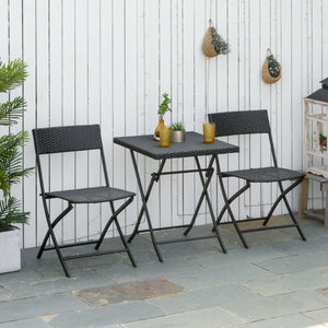 Ensemble bistrot pliant d'extérieur 3 pièces en rotin brun mélangé, parfait pour terrasse, jardin ou balcon