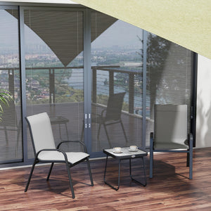 Ensemble de patio 3 pièces gris clair avec tissu en maille respirante, chaises empilables et table carrée, parfait pour extérieur