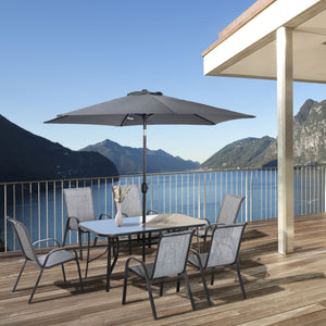 Ensemble de salle à manger d'extérieur 8 pièces avec parasol, table rectangulaire et 6 chaises assorties, couleur gris – idéal pour terrasse ou jardin