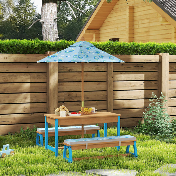 Ensemble table et banc de pique-nique pour enfants avec parasol amovible bleu – mobilier extérieur pour jardin ou patio