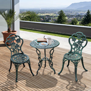 Ensemble table et chaises de bistrot de patio 3 pièces en vert antique, idéal pour jardin et terrasse