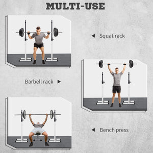 Adjustable Barbell Rack for Squats and Weightlifting with 2 Bars, Black and White