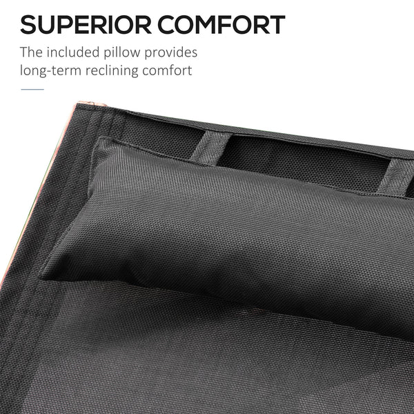 Wooden outdoor lounge chair, reclining with headrest, teak and black