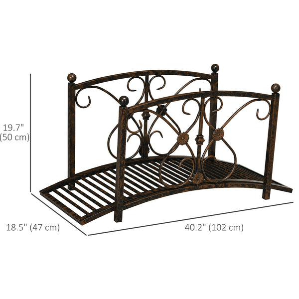 Decorative metal garden bridge with railing, black bronze finish