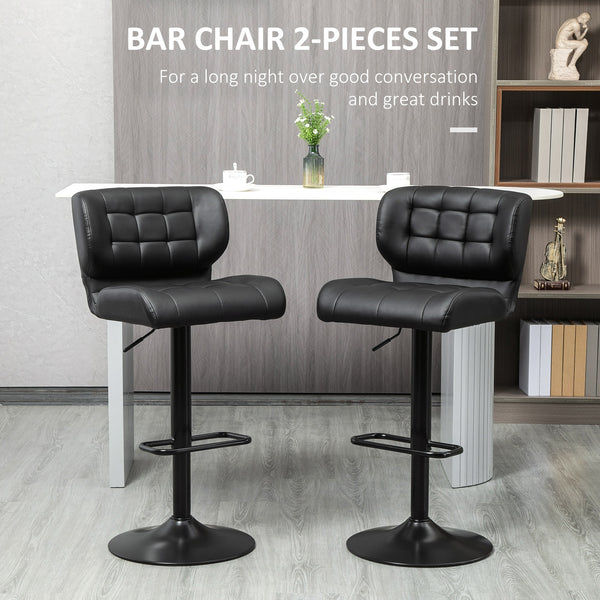 Set of 2 swivel bar stools in synthetic leather, black