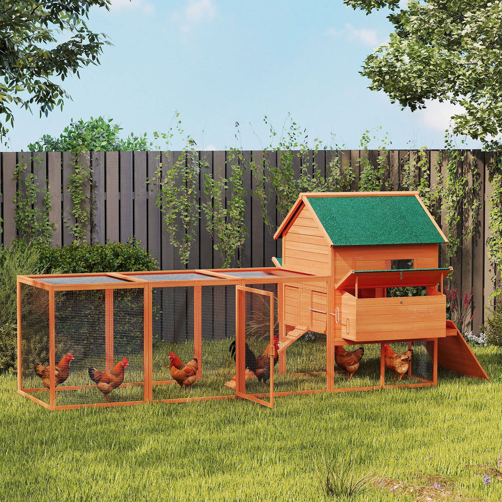 137" Wooden Chicken Coop with Run and Laying Box, Orange