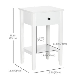 Set of 2 side tables with drawer and lower shelf, white