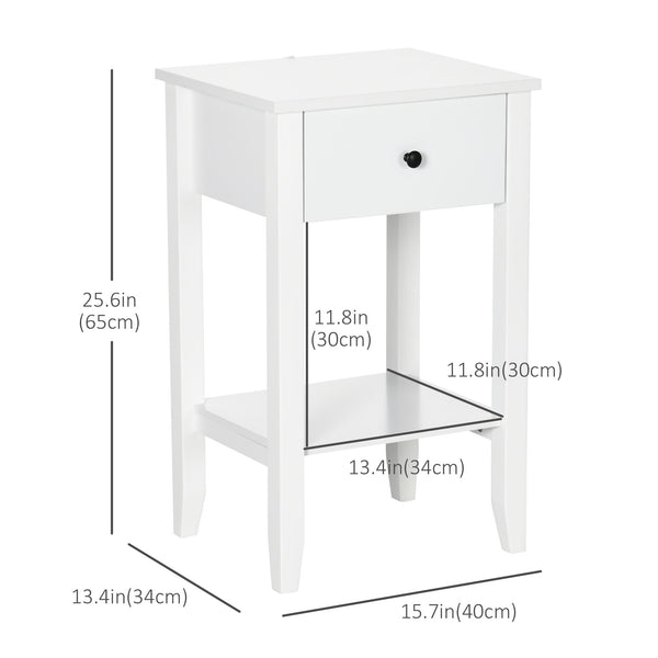 Set of 2 side tables with drawer and lower shelf, white