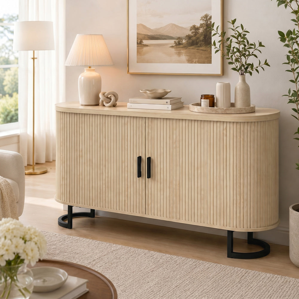 55" fluted sliding door sideboard, natural