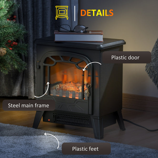 Freestanding Electric Fireplace with Realistic Flame Effect 750W/1500W, Black