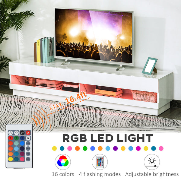 Illuminated TV stand for TVs up to 75 inches, glossy white