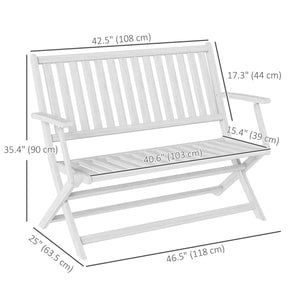 Folding wooden outdoor bench with backrest and armrests, white