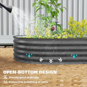 Raised outdoor planter in galvanized steel with metal support, dark grey