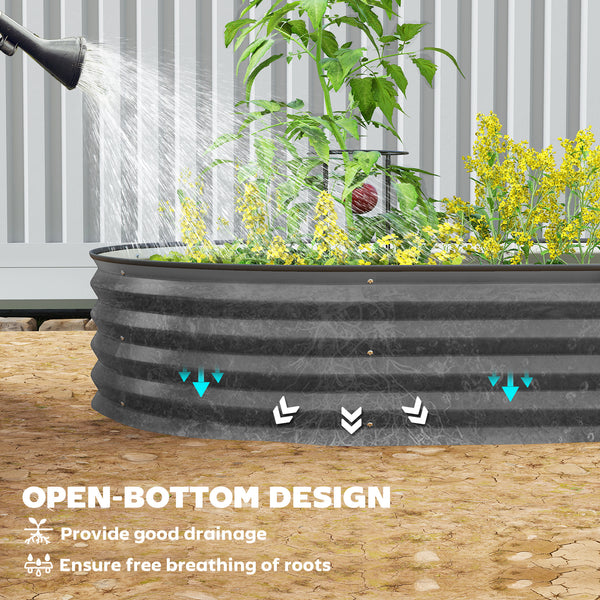 Raised outdoor planter in galvanized steel with metal support, dark grey