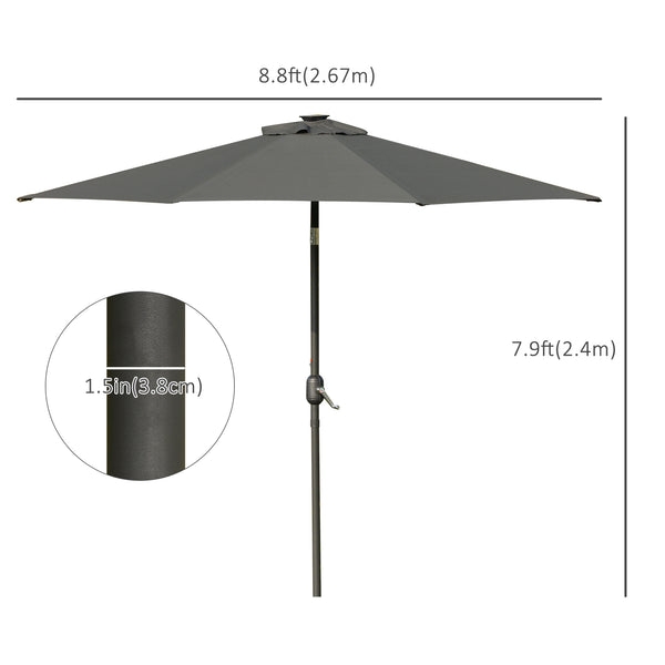 8.8-foot sun umbrella with 24 LED lights, tiltable canopy, anthracite grey 