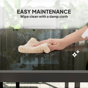 5-Piece Outdoor Dining Set with 4 Stackable Chairs, Rectangular Table, Tempered Glass Top, Steel Frame, Black